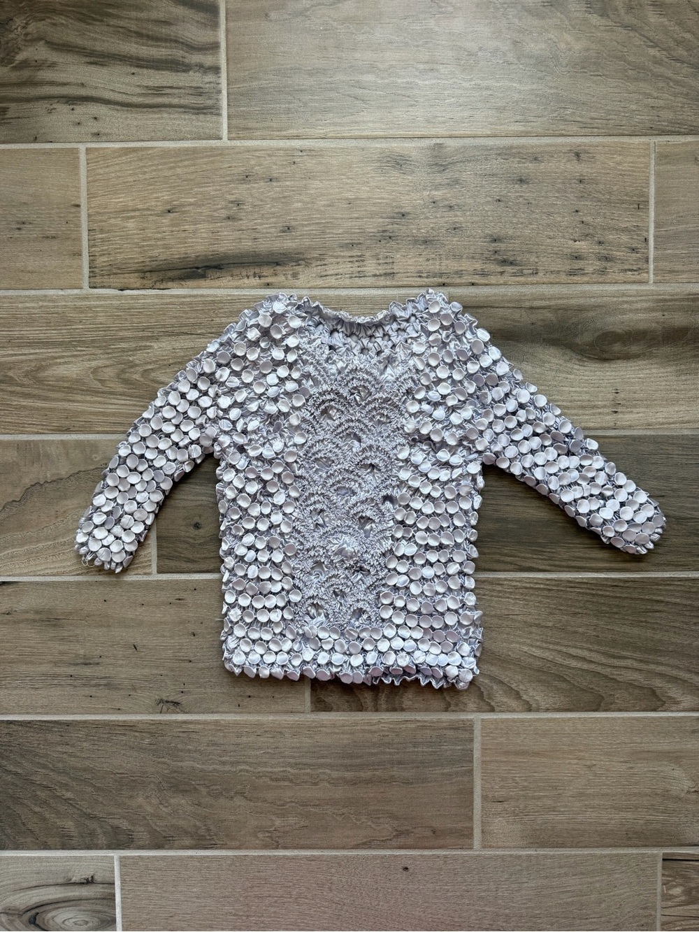 Y2K silver bubble stretch 3/4 sleeve top retro indie sleaze